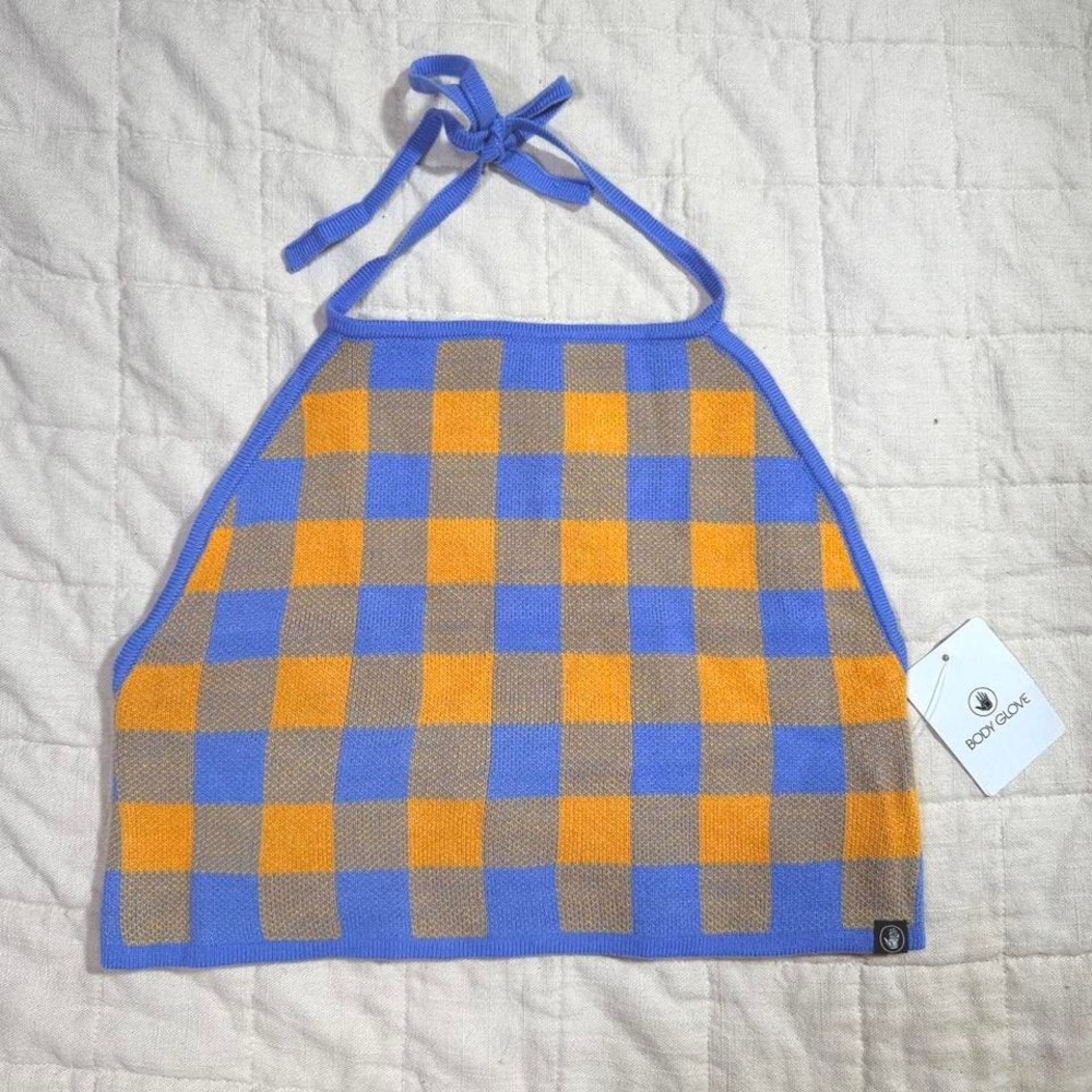 Body Glove‎ Knit Halter Top – Blue & Orange Checkered – XL